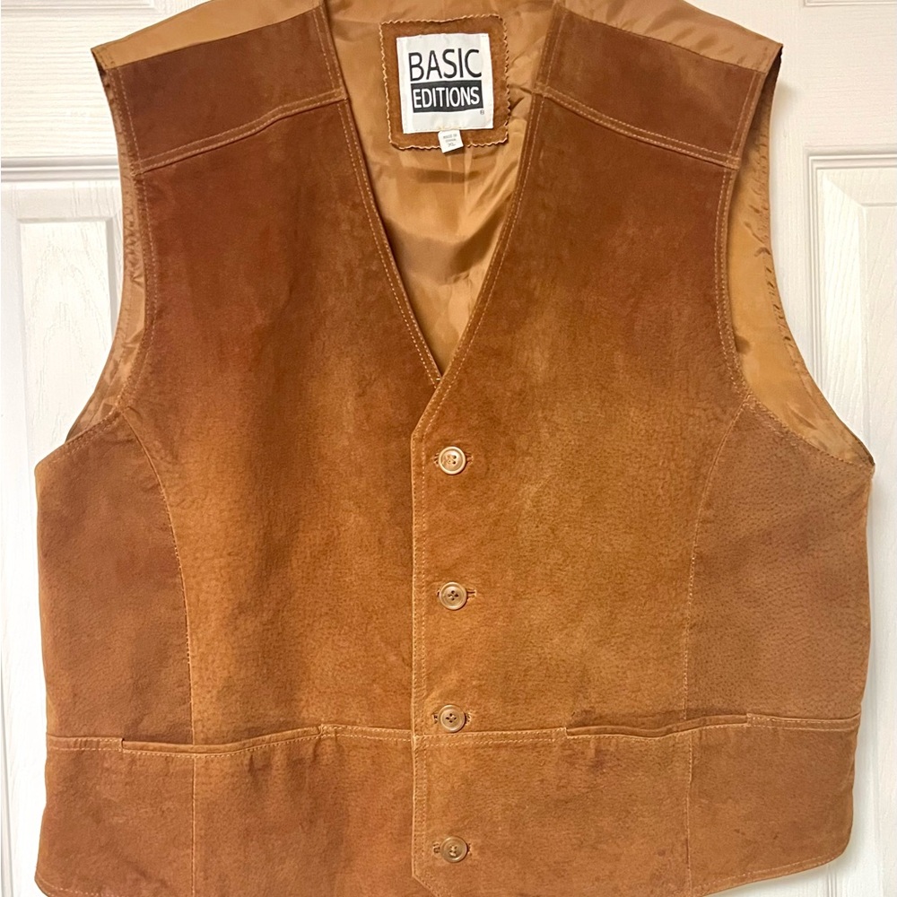 Basic Editions Men's Button Tan Suede Vest XL